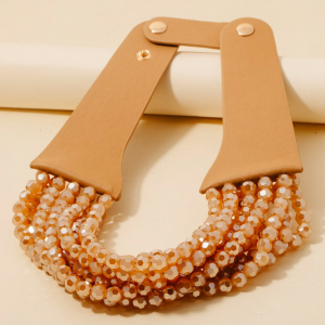 Leather And Faceted Beads Statement Necklace