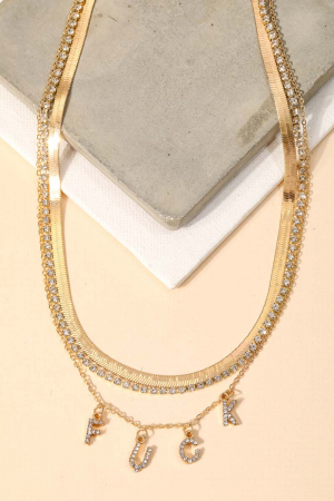 Rhinestone Fuck Print Necklace
