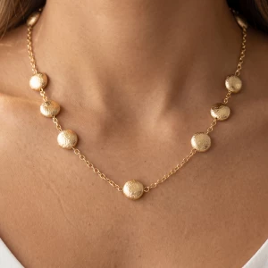 Textured Puffed Disc Station Chain Necklace