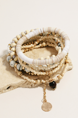 Multi Disc Stone Bead Stretch Bracelet Set