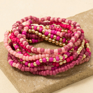 Assorted Pink Tones Seed Beaded Bracelet Set