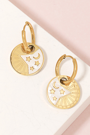 Stainless Steel Night Sky Disc Hoop Earrings