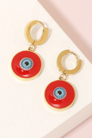Stainless Steel Painted Eye Disc Hoop Earrings