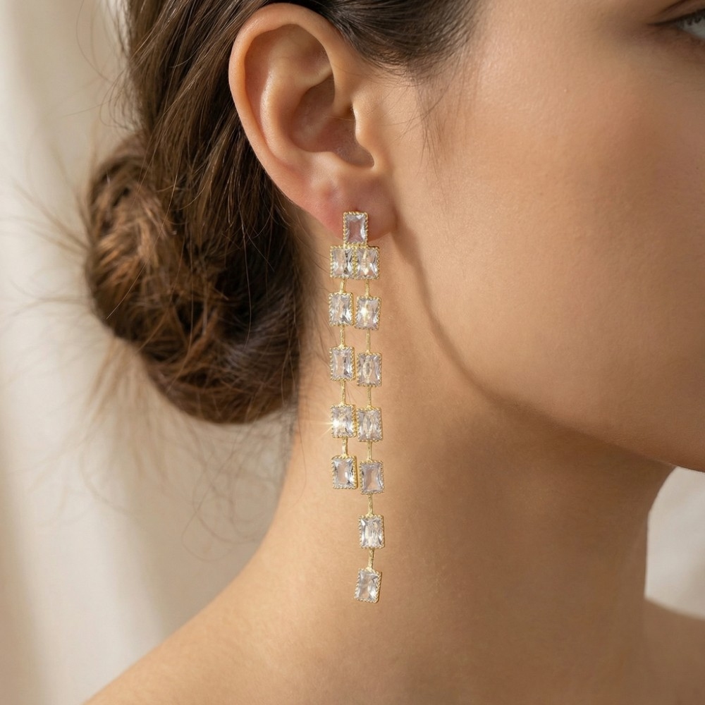 Faceted Baguettes Chain Dangle Earrings