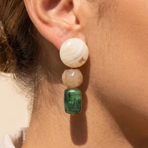 Marbled Disc And Nugget Bead Drop Earrings