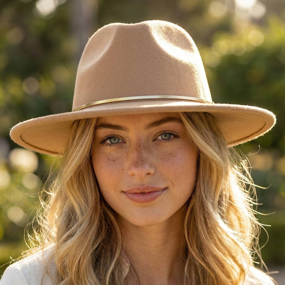 Flat Brim Herringbone Chain Fedora Fashion Hat